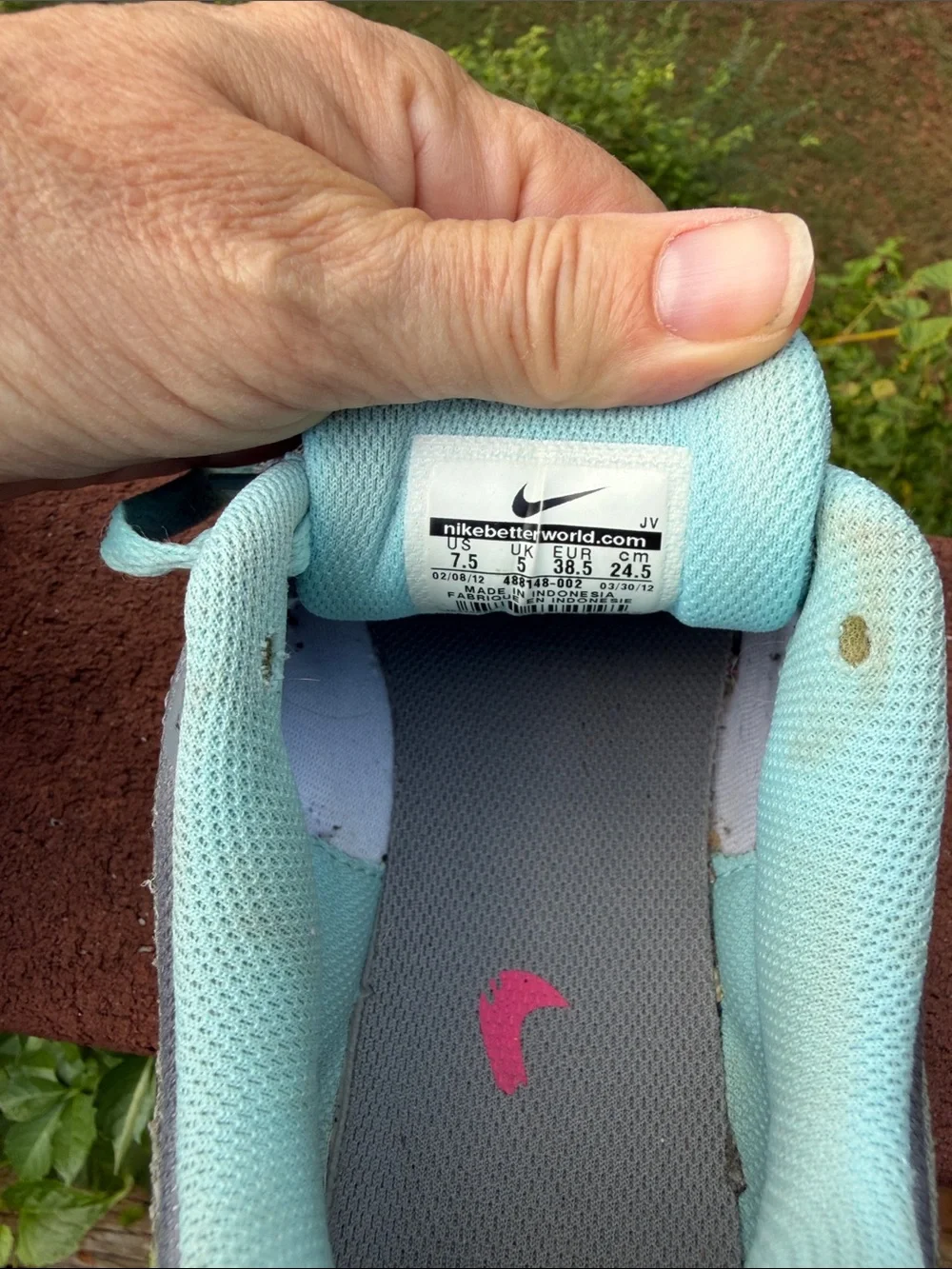Nike Women's Gray Athletic Sneakers with Pink Swoosh and Mint Laces